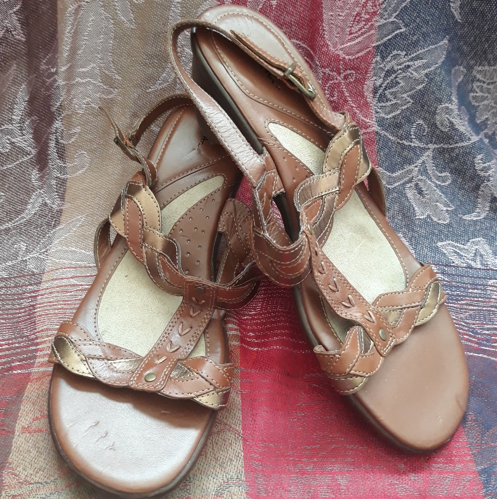 Thom McAnn Braided Metallic Open Toe Wedge Sandals Size 10W - Picture 10 of 10